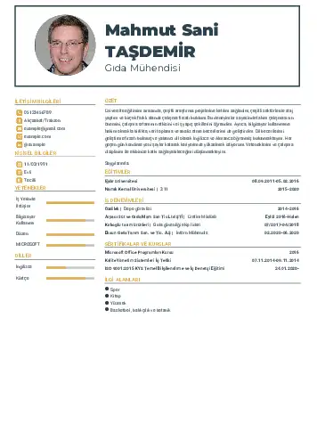 Gıda Mühendisi CV Örnekleri cv indir